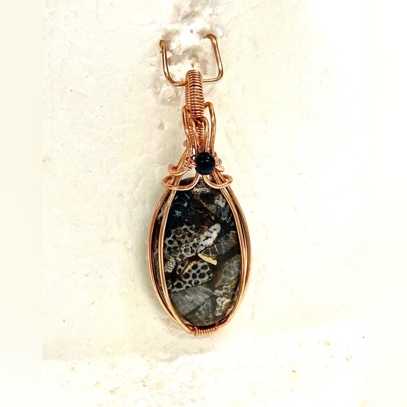 HANDMADE Black Fossil Copper and Pure Copper Statement Pendant, Artisan Jewelry - Picture 8 of 10